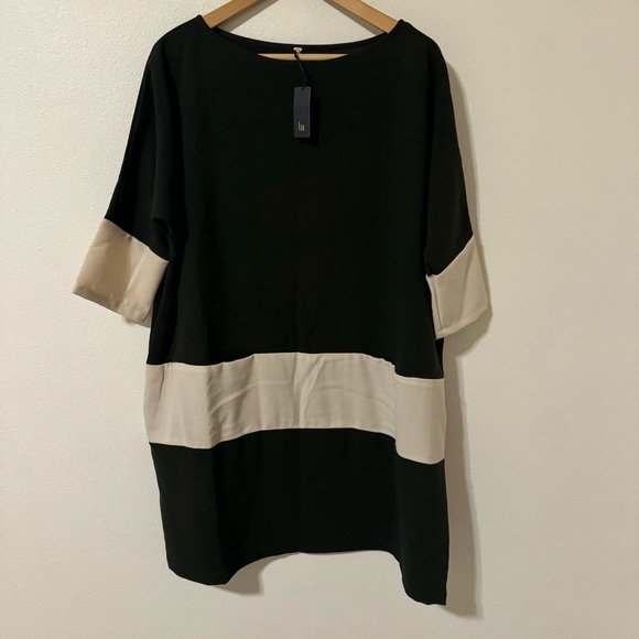 Lu. Dust of Snow Wool 3/4 Sleeve Mini Dress Black Colorblock Lagenlook NWT-Reg - Picture 2 of 13